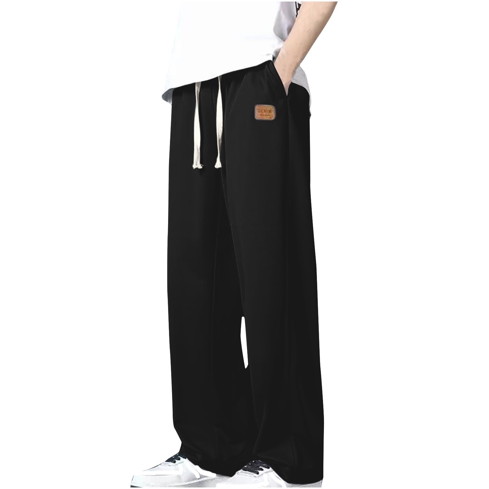 Mens Wide Leg Lounge Pants Drawstring Elastic Waist Relaxed Fit Casual Sweatpants with Pockets Soft Lightweight