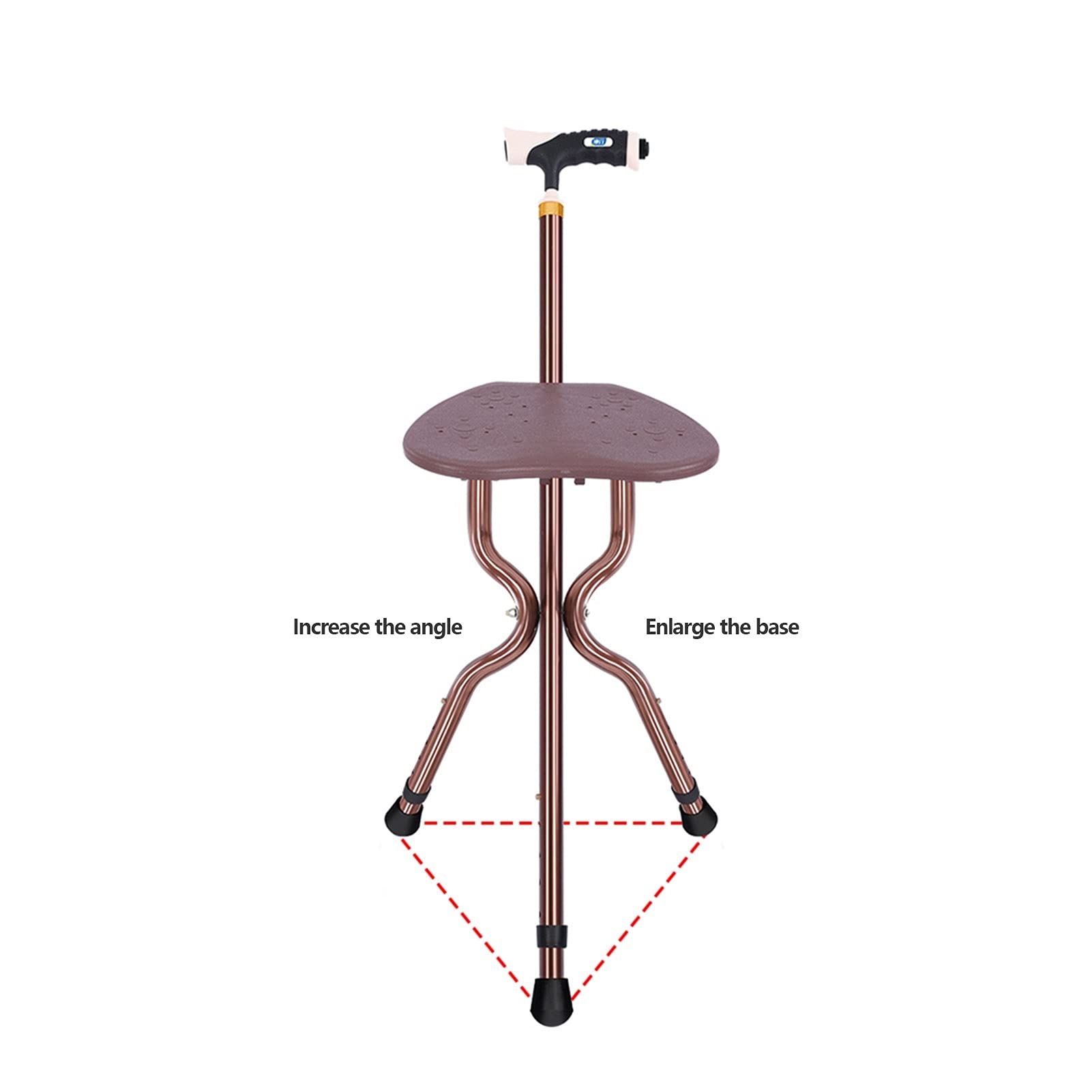 Bastones con Silla Asiento Plegable, Bastón portátil con asa ergonómica, Base Antideslizante, Bastones de Aluminio Ligero, Regalos del día de Padres (marrón)