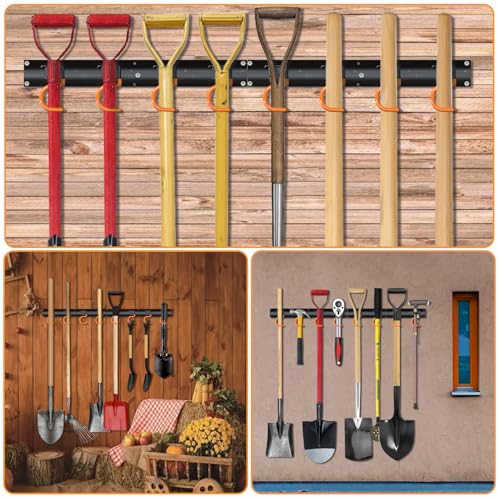 3-H 6×16" All Metal Garden Tool Organizer, Garage Tool Organizer, Broom Holder Wall Mount for Garage, Shed, Garden, Basement Hanging and Organizing Rake, Mop, Shovel, Hose