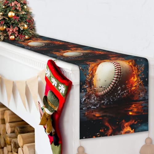 Chemin de table imprimé baseball en lin taille unique décor de fête