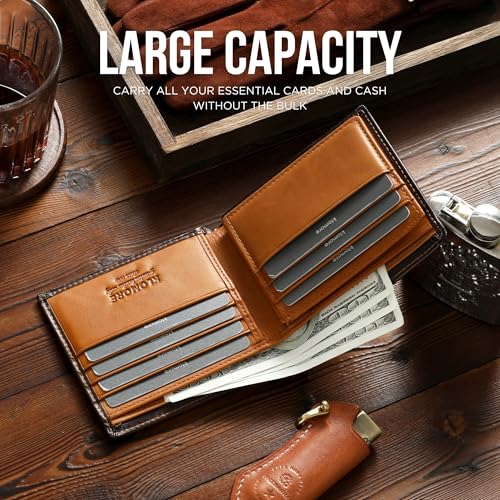 Leather Wallet for Men, RFID Blocking Bifold Mens Wallets Vintage Large Purse Credit Card Holder Gifts For Men (Black)4