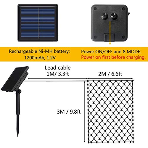 Solar Powered 200Led Net Light Mesh Fairy Light String Outdoor Waterproof,8 Light Modes,Auto On/Off,9.8ftx6.6ft Outside Garden Twinkle Light,Backyard Patio Balcony Wall Roof Curtain Decor-Warm White