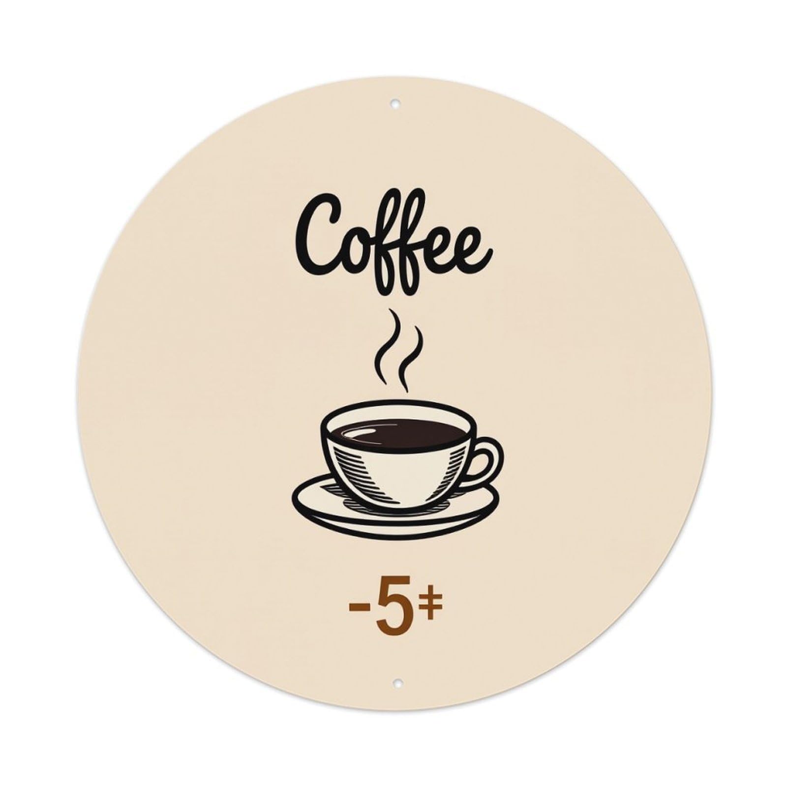 Coffee Cup Steam Saucer Number Vintage Metal Tin Sign Retro Wall Decor for Home Bar Garage Cafe, Indoor & Outdoor Decorative，circle Metal Poster, 8x8 Inch