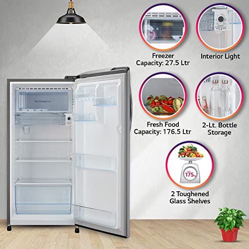 Image of LG 204 L 5 Star Inverter Direct-Cool Single Door Refrigerator (GL-B211HPZZ, Shiny Steel, With Smart Connect & Fast Ice Making)