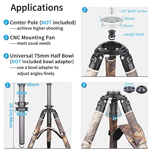 Image of INNOREL RT90CM Carbon Fiber Bowl Tripod - Heavy Duty With 75mm Bowl, 40mm Leg Tube, Ultra Stable Professional Camera Tripod, Max Load 88lb /40kg, Camouflage Sleeve