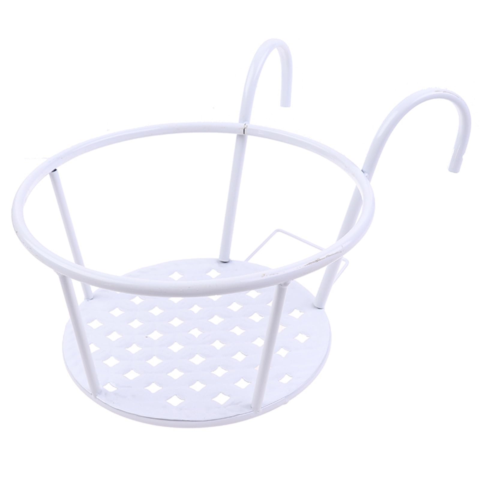 RTBVGHJIK Outdoor Hanging Basket Plant Iron Racks Fence Balcony Round Flower Pot Decor for Outdoor Plants(White)