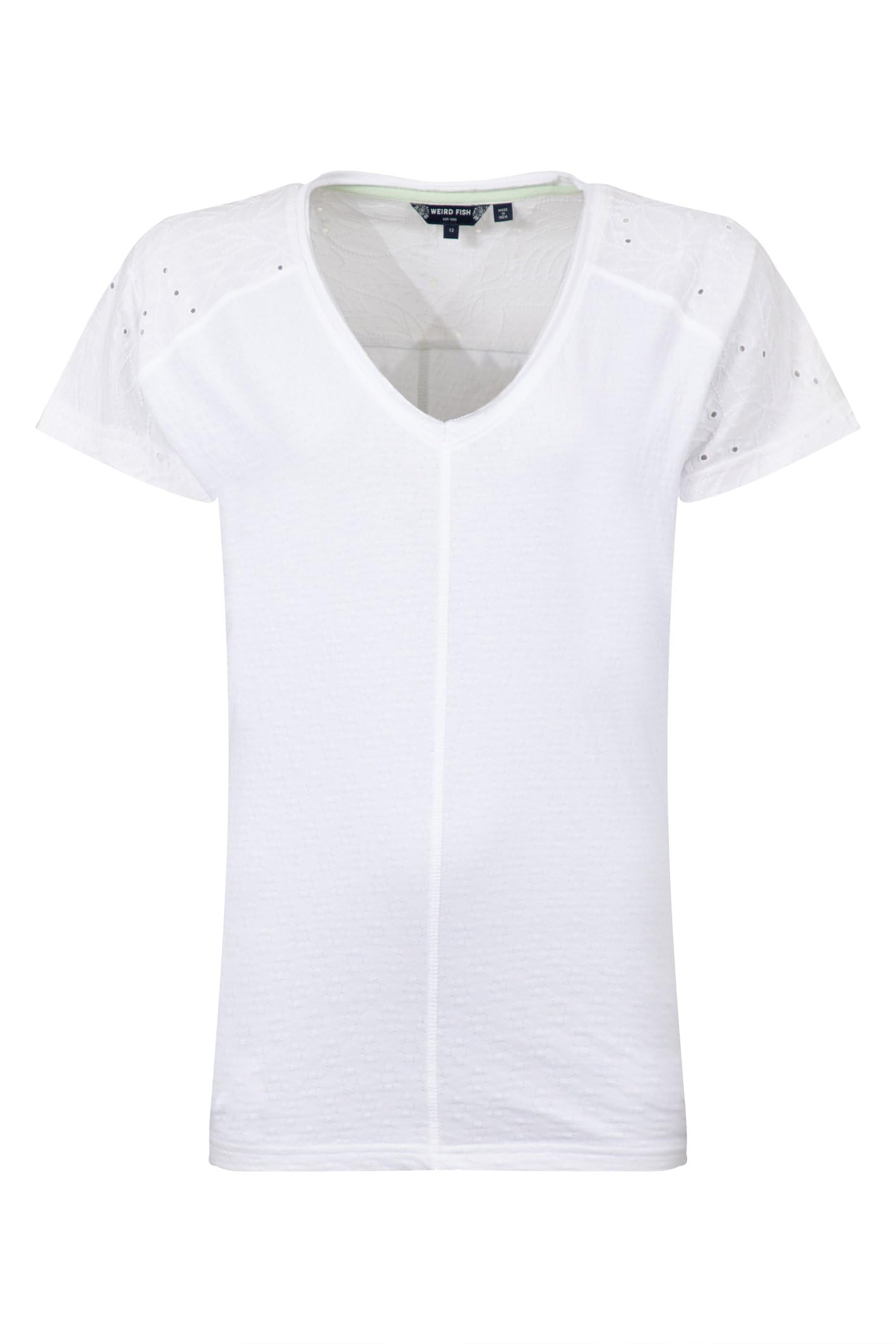 Weird Fish Women's White Milne Jersey Dobby T-Shirt In | Size: 12