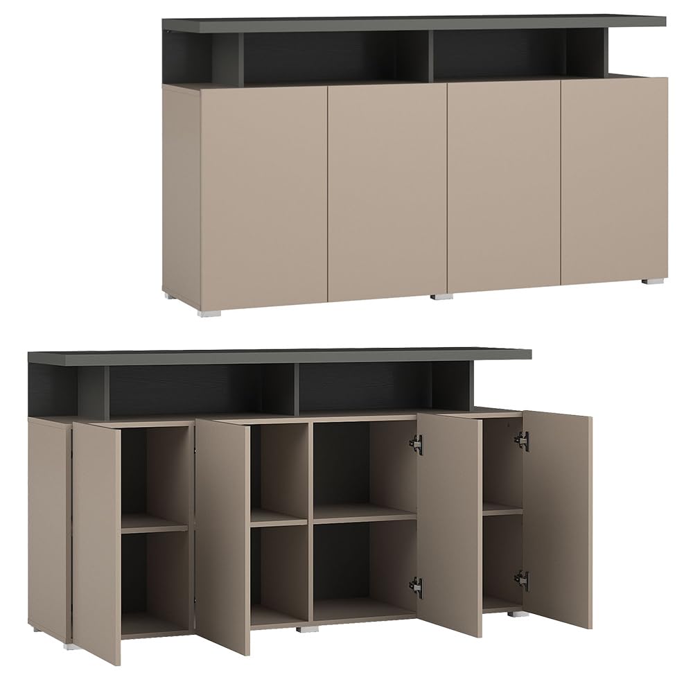 Lomadox Wohnzimmer Set 4-teilig in beige mit anthrazit mit LED Beleuchtung Sideboard Wohnwand Couchtisch