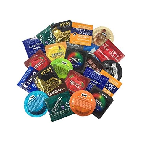 Ultimate Grab Bag of Condoms + Brass Lunamax Pocket Case, Ultimate Sampler Pack of Latex Condoms-24 Count Cover