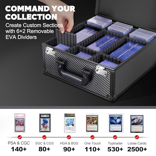 Image of Kabinka Graded Card Case, Aluminum Alloy Graded Card Storage Box | Holds 140 Card Slabs, Sports Trading Card Case with TSA Combination Lock, Fits PSA /CSG /CGC /SGC /BGS, Carbon Fibre