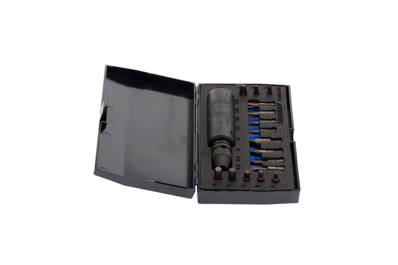 GEDORE Giravite a Percussione, Set di 18 Pezzi, 1/2 pollici, Orario e Antiorario, Giravite a Percussione Manuale Set con Inserti, Azionabile con Martello, K 1900-018