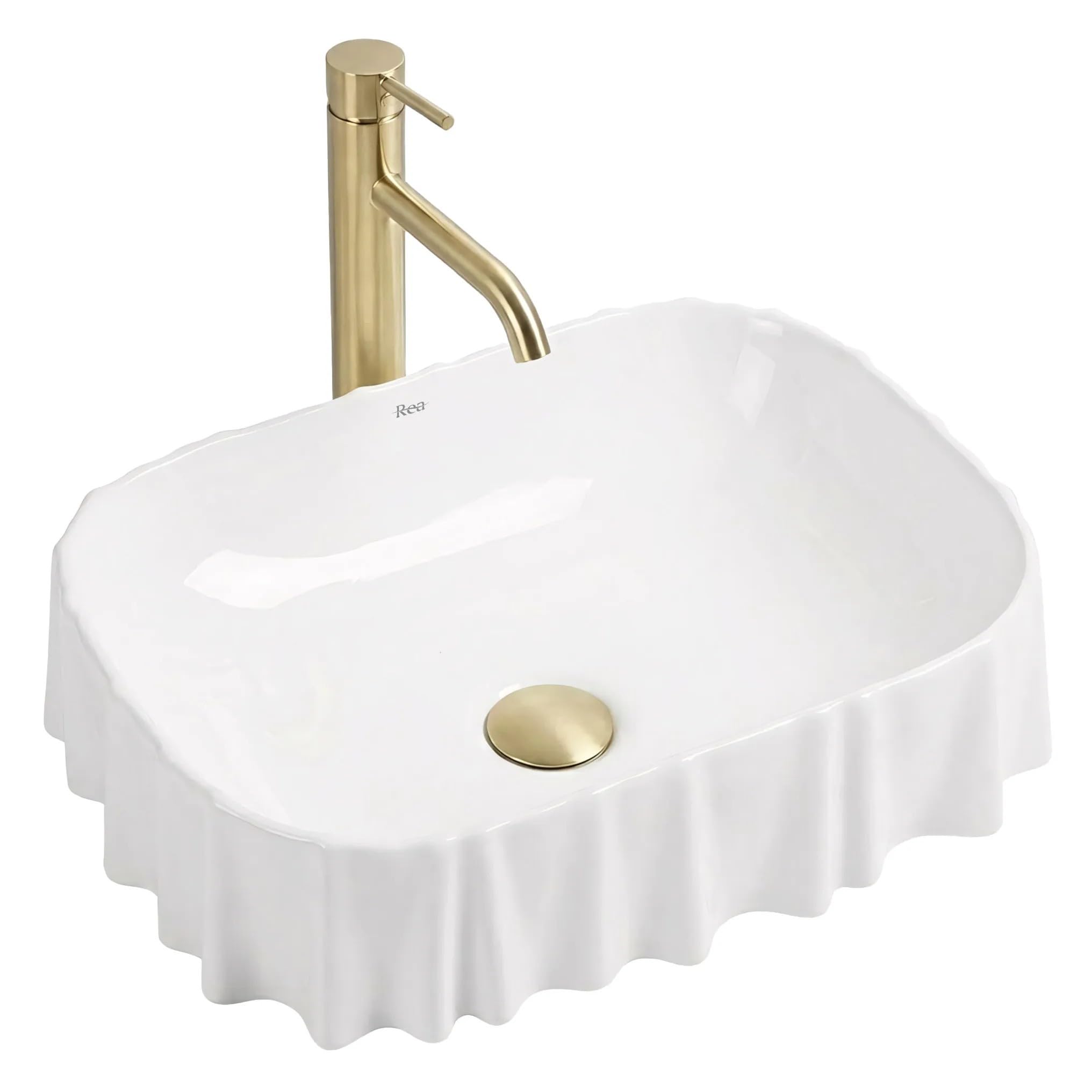 Rea - Lavabo da appoggio Atria Curvato - Ceramiche Sanitarie - Bianco - 50 x 40 x 1,4 cm
