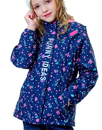 FULUOYIN Jacke Mädchen mit Kapuze Blume Print Design Girl Übergangsjacke Windjacke Wasserdichte Gefütterte Cover