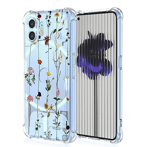 XINYEXIN Clear Case for Nothing Phone 2 Flowers Floral Pattern Design Slim Shockproof Transparent Soft TPU Bumper Case Protective Cover