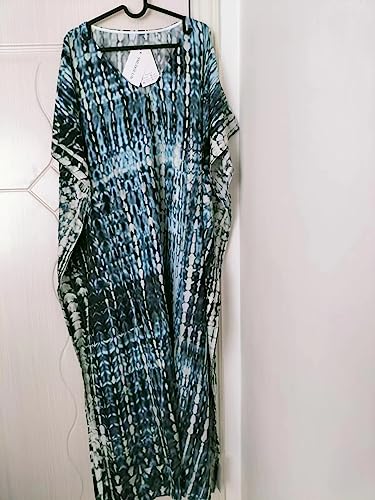 Image of Kaftan Dresses for Women Plus Size Summer Beach Dress with Print and Swim Cover Ups Blue Grey
