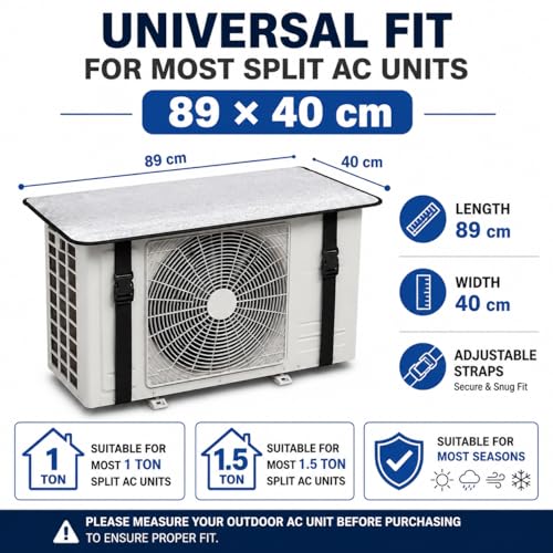 Image of AC Outdoor Unit Cover, Reflective Aluminum Sun Shade for Split Air Conditioner Condenser Unit, Weatherproof Heat Protection with Adjustable Straps (Top Cover)