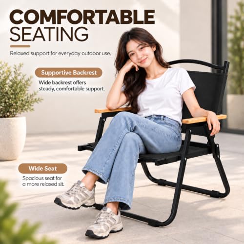 Image of STAR WORK Alloy Steel Portable Foldable Chair Outdoor Furniture Compact Chair Aluminum With Armrests For Travel Camping,Fishing Picnic,Ultralight Low Beach Concert Camping Folding Chair(Black,Medium)