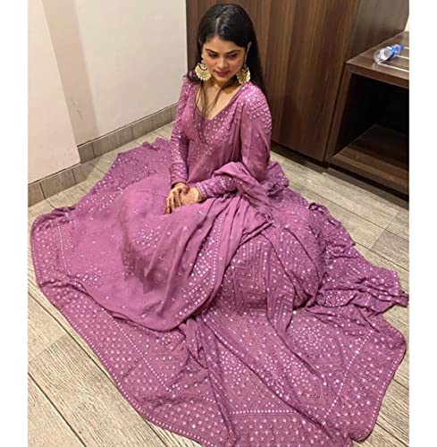 Image of Omkar Textile's Light Purple Georgette Designer Gown with Dupatta Set (Ready to wear) for Wedding, Evening,Party, Brthday etc.