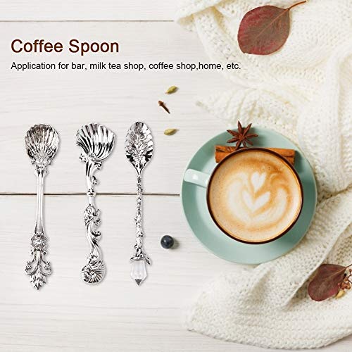 Vintage Coffee Spoon Set of 3 - Silver Tiny Ice-Cream Espresso Dessert Spoons Teaspoon Sugar Stirring Spoons Flatware,4.3 Inch - Image 2