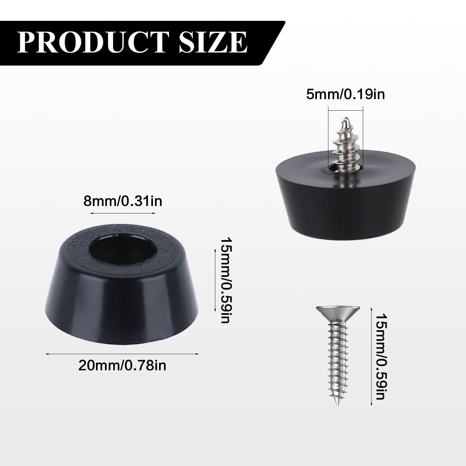 ZDNT 30Pcs Round Black Rubber Feet with Stainless Steel Screws,Rubber Cutting Board Feet,Non Slip Furniture Feet Pads for Furniture Tables Chairs Chopping Boards (20 * 15 * 8mm) - Image 3
