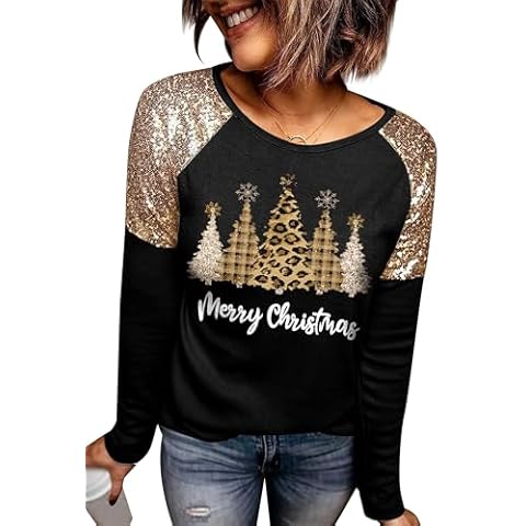 For G and PL Women Christmas Sparkle Sequin Raglan Sparkly Shirts Holiday Glitter Sweatshirts Tree Merry S Cover