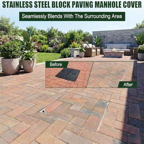 Image of LMC Stainless Steel Hidden Manhole Cover Stone Recessed (Heavy Duty) 18-Inches(450x450mm)