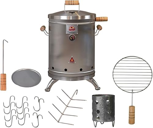 Parrilla ahumadora de barril de acero inoxidable 304 de alta calidad 2 en 1 - Barbacoa vertical compacta de carbón con termómetro y sistema de