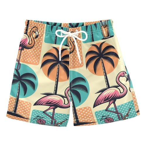 FLildon Flamingos Plam Trees Cocktails Little Boys Swim Trunks with Mesh Lining Quick Dry Beach Board Shorts, 3T