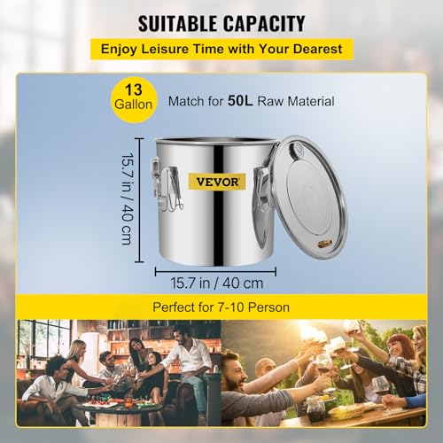 VEVOR Alcohol Still 13GAL/50L, Alcohol Distiller with Thumper Keg, Distillery Kit for Alcohol with Copper Tube & Build-in Thermometer & Water Pump