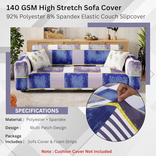 Image of Lukzer 1 Seater Multi Patch Universal Sofa Cover | 360 Fully Covered Anti-Slip Washable Couch Cover Protecter | 140 GSM Stretch Fit Polyester + Spandex Slipcover (90-140cm /SC-042-01)