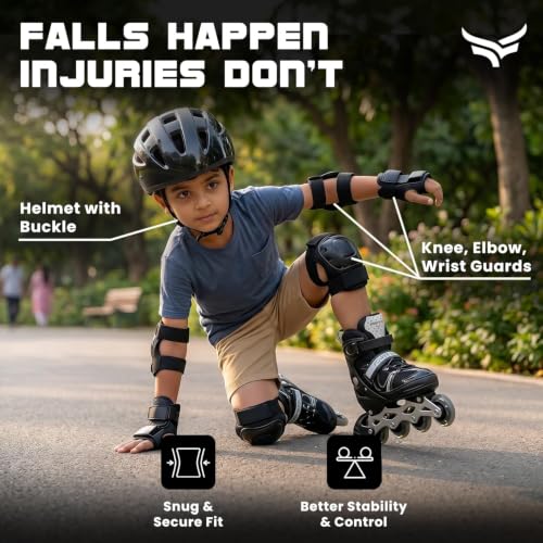 Image of Xtrim Protectives Gears Set (Helmet, Knee, Elbow, Wrist Guard), Black | Adjustable Straps, Breathable Fabric, Comfortable Padding, Mesh Carry Bag