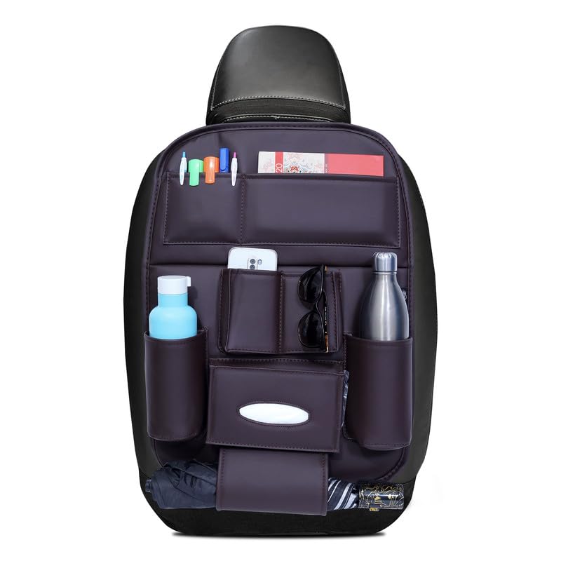 Image of Neodrift 'Seat Master Lite' Premium 7D Car Seat Organizer, Universal Fit, Multi-Pocket Storage for Documents, Mobile, Keys, Tissues (Color: Coffee) (Set of 1)