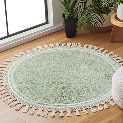 Image of SAFAVIEH Washable Rug Easy Care Collection - 5' Round, Teal & Ivory, Handmade Cotton, Easy to Clean, Ideal for Living Room, Bedroom, Dining Space (ECR201J)