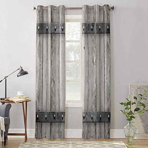 Shine-Home Window Curtains 45 Inches Length - 2 Panels Grommet Curtains & Drapes Window Treatment For Kitchen/Living Room/Laundry Room/Bedroom, Vintage Farm Wood Metal Door 84X45 #TOP3