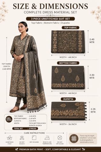 Image of HAIDER ALI AND SONS Women's Cotton Silk Batik Print Unstitched Salwar Suit Dress Material with Dupatta | Bhagalpuri Handloom Fabric | Casual, Office & Festival Wear