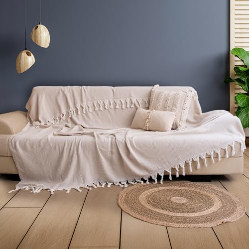 Milam London Cotton Throws For Sofa | Herringbone Throw | Bed Throws Double Size | Cotton Blanket | Settee Throws | 170 x 230 cm - Beige - Cosy Home Interiors Milam London Cotton Throws For Sofa | Herringbone Throw | Bed Throws Double Size | Cotton Blanket | Settee Throws | 170 x 230 cm - Beige