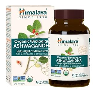 Himalaya Organic Ashwagandha, 90 Caplets, 3 Month Supply, USDA Certified Organic, Non-GMO, Gluten Free Supplement, 100% Ashwagandha Powder & Extract, 670 mg,