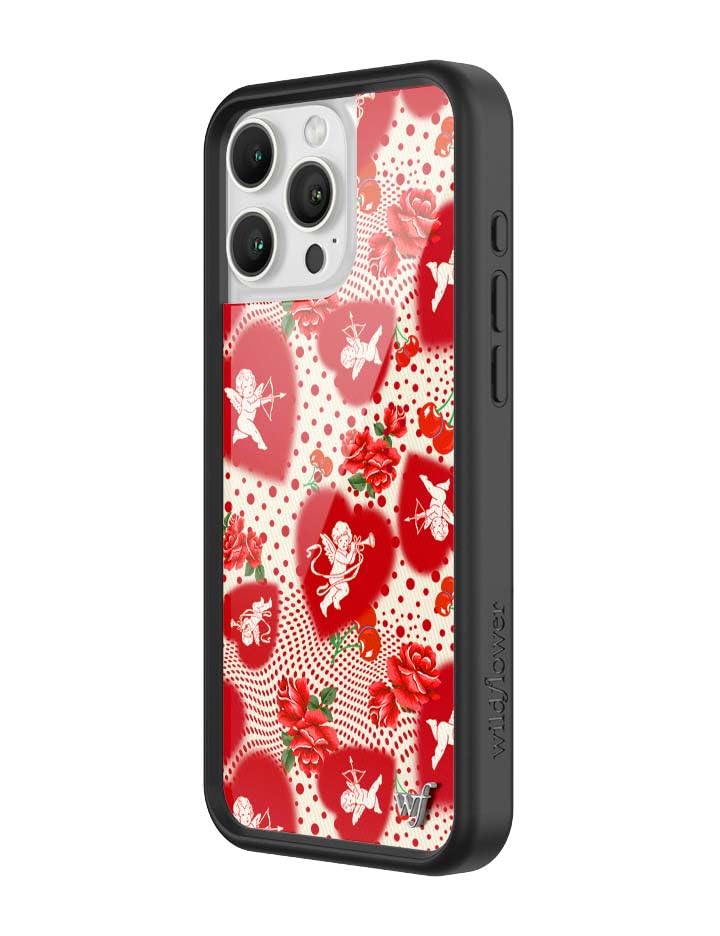 Image of Wildflower Cases - Compatible with iPhone 16 Pro Max | Protective Black Bumper, 6.5ft Drop Test Certified, Women Owned Small Business | Love Hearts Rose Red Cute | FLL Collab - Cupid Dot