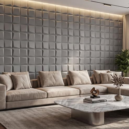 Image of Kayra Decor 3D PVC Wall Panels for Bedroom & Living Room | Cube Design | Gray Color | 19.7 x 19.7 Inch | Pack of 12 | 32.28 Sq Ft