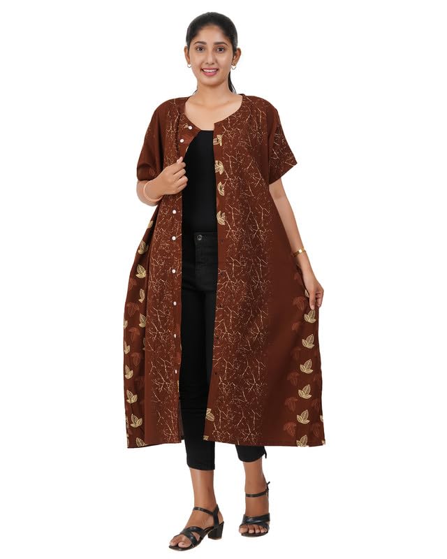 Image of MENMAII Women's [L-4XL] Full Open /Front Buttoned [a Kind of Adaptive Clothing] Multipurpose Nighty for Maternity /Pregnancy /Elderly /Patient /Feeding /Hospital Purpose Nighty Calf Length