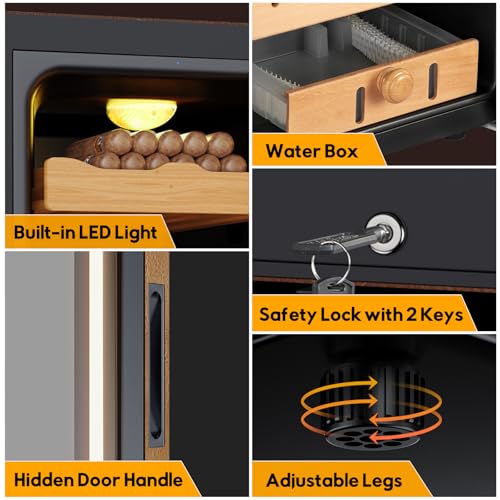 Image of 50L Upgraded Electric Humidor with Leather, 300 Counts Large Capacity,Thermostatic Electric Cooler Cabinet with Digital LED Screen, Safety Lock,Smart Humidity & Temp Control, Gifts for Men