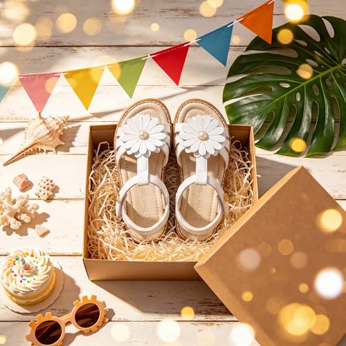 Image of THEE BRON Toddler Girls Sandals Wedding Flower Girl Dress Shoes Open Toe Flats