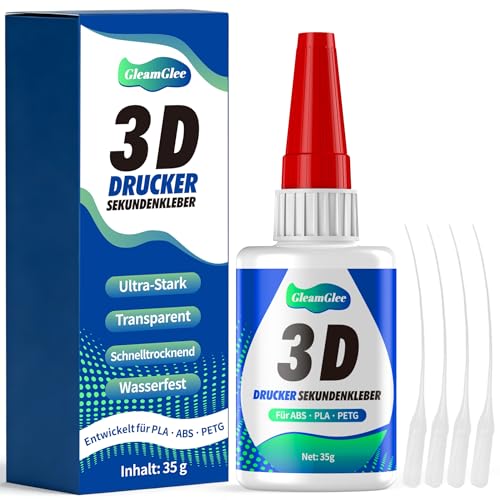 3D Druck Sekundenkleber für PLA ABS & PETG Extra starker Superkleber wasserfest hitzebeständig & transparent für 3D-gedruckte Teile Modellbau & Reparatur Anti-Austrocknungs-Spitze 35 g