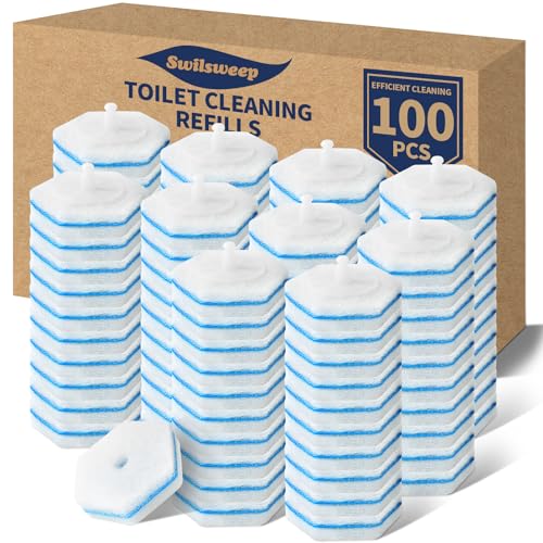 Swilsweep 100 Count Toilet Bowl Wand Refills Disposable Toilet Cleaner Refills Disposable Wand Heads Compatible with Clorox and the Most Toilet Brushes unscented