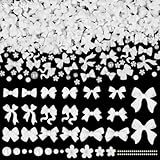 450 Pcs 3D Bows Nail Charms, Bow Tie Nail Art Charms for Acrylic Nails, Cute Flower 2-5 mm Half Round Flatback Nail Pearls, Bowknot Charms for Nails Art Design DIY(White)