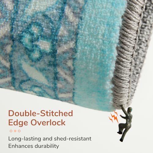 OPPODREAM Soft 10x14 Area Rugs, Washable Rugs 10x14 with Non Slip Backing, Low-Pile Faux Cashmere 10 x 14 Carpet, Teal & Turquoise & Cream