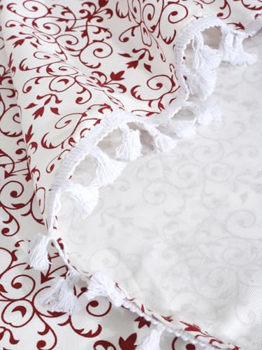 Image of Cortina 100% Cotton, Bohemian Tasseled Boho Printed, Room Darkening Curtains for Window (with Back Tabs) - 7 Feet, Maroon, 1 Piece (Length 210 Cm)