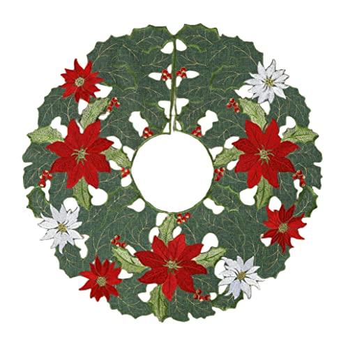 GRANDDECO-Christmas-Tree-Skirt-24-Inch-Embroidered-Red-Christmas-Flower-Tree-Mat-Tree-Skirt-24-61cm-Round-Red GRANDDECO Christmas Tree Skirt 24 Inch Embroidered Red Christmas Flower Tree Mat Tree Skirt 24 61cm Round Red