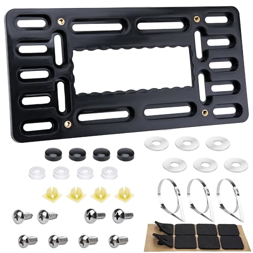 License Plate Bracket Holder Front License Plate Bracket No Drill Front Plate Mount Licenses Plates Brackets Bumper Car Frame Mount Adapter with Stainless Steel Screw Cap Cable Ties