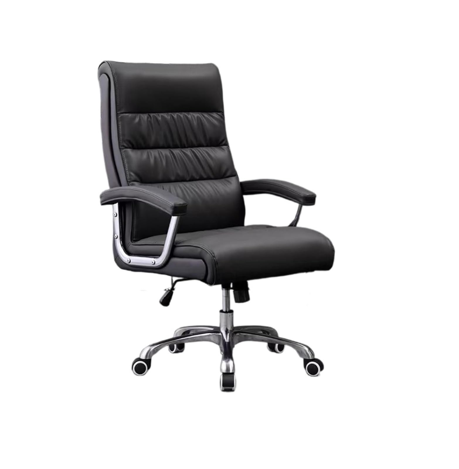 Sedia da ufficio ergonomica, sedia da ufficio direzionale in vera pelle, moderna, alla moda, reclinabile, comoda, sedia girevole regolabile in altezza per computer e uffi(Black-First layer of cowhide)